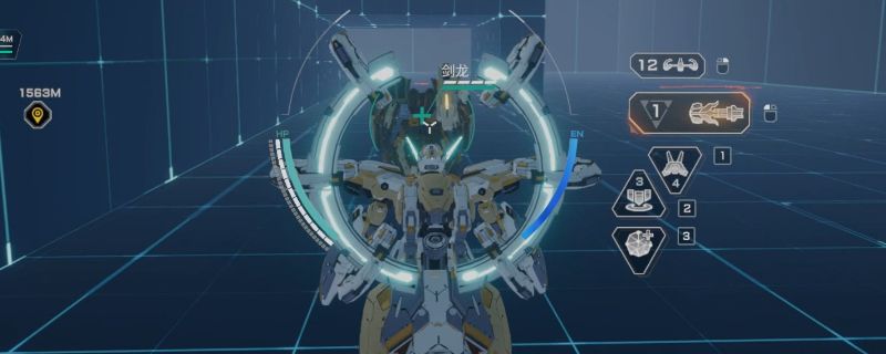 《解限机》中比那卡机甲在战场上释放掩体空投技能，队友在其后方进行战术推进，背景为未来都市废墟