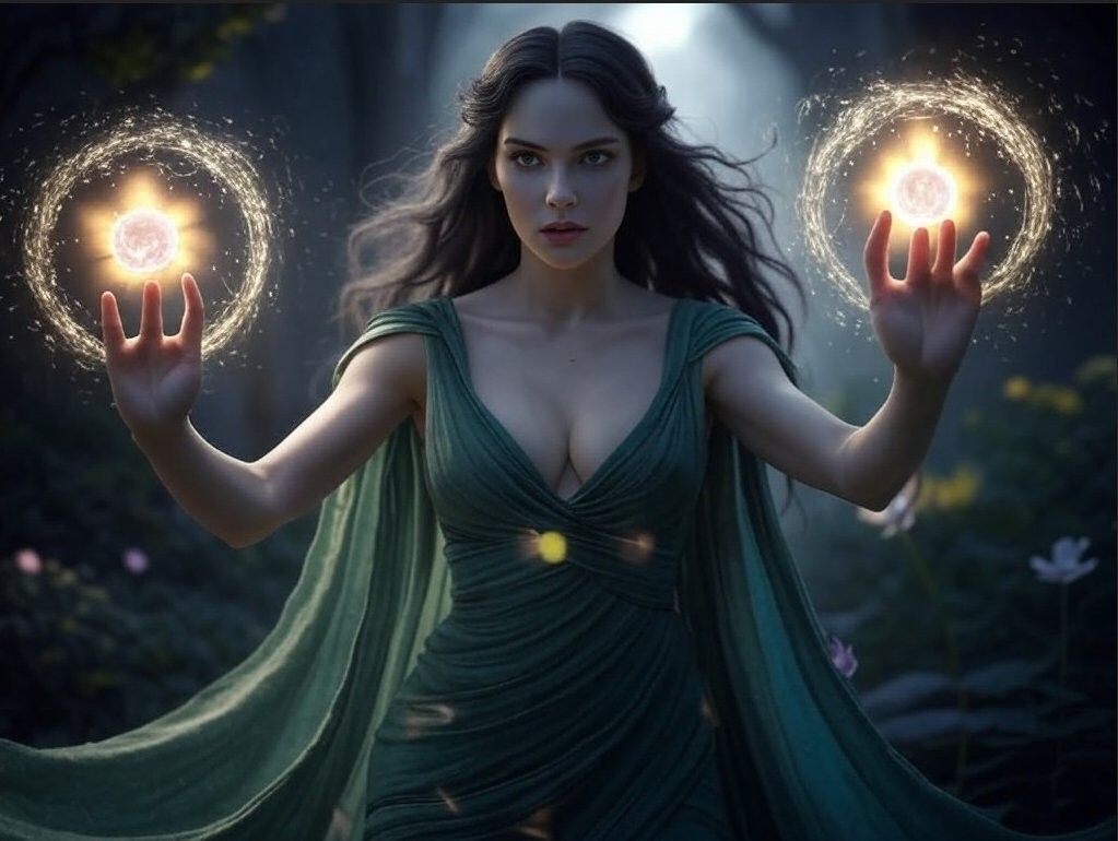 Grok文生图女巫系列图之一，展现统一构图逻辑