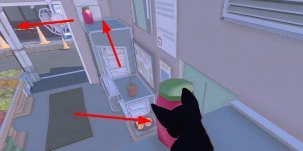 地上散落着打碎的玻璃瓶和流淌的果酱，猫咪爪子还沾着红色痕迹，眼神却异常得意