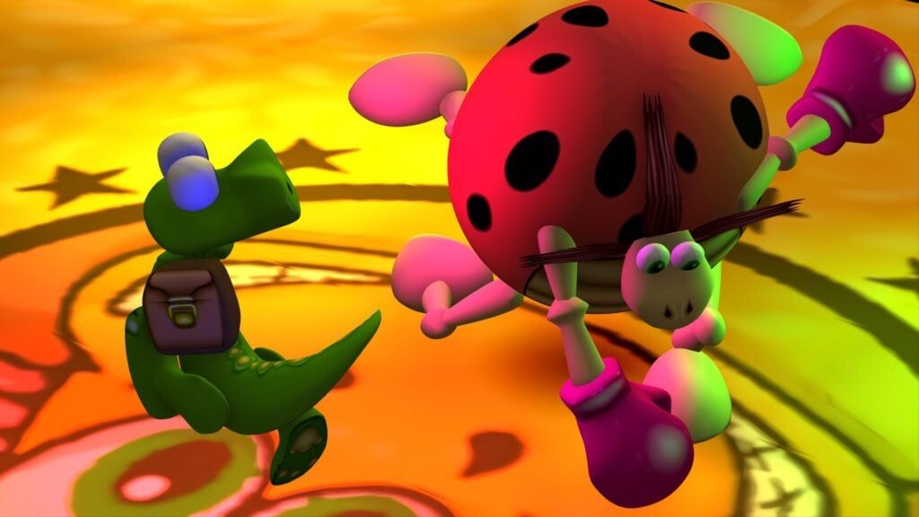 《小鳄鳄：哥布斯传说》重制版游戏封面图，主角小鳄鳄站在色彩斑斓的奇幻场景中，眼神灵动，充满童趣