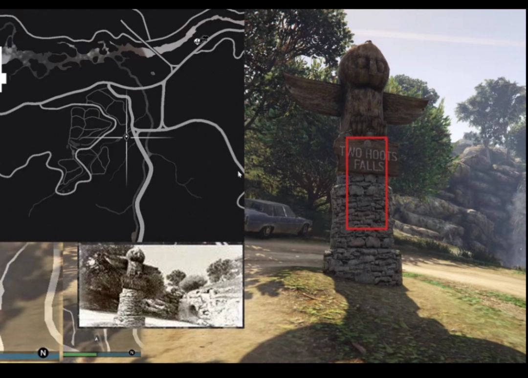 路边大树下露出一角的武器箱，周围杂草丛生暗示长期无人发现