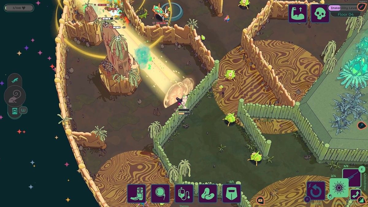 战斗场景中敌人被电弧击中，地面裂开露出紫色能量流