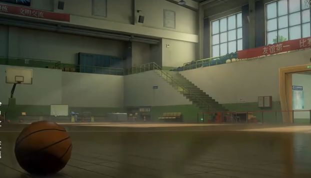 张楚岚与冯宝宝立绘出现在球场边，背景为比赛计分牌，营造出动漫与现实交织的氛围