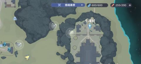 八瓣仙脂兰半掩于绿色草丛中，仅露紫色花瓣尖端，角色拨开杂草发现