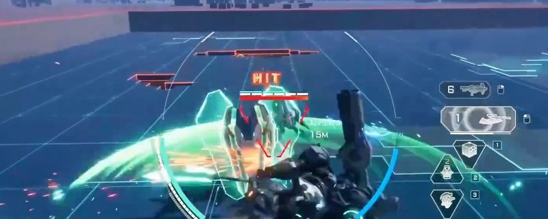 赤霄机甲手持重型斩斧发动蓄力攻击，刀光闪烁伴随能量波动特效，背景为未来战场废墟