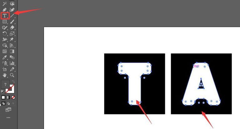 Illustrator界面中白色文字已对齐至正方形中心，显示精确对齐辅助线