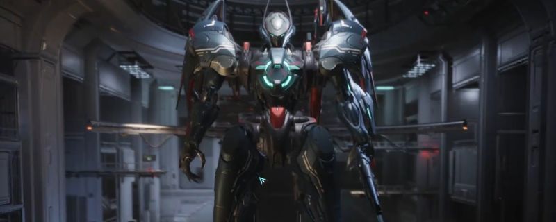 《解限机》玛什马克模式战斗场景，机甲在废墟城市中激烈交火，地面散落着能量核心与装备箱