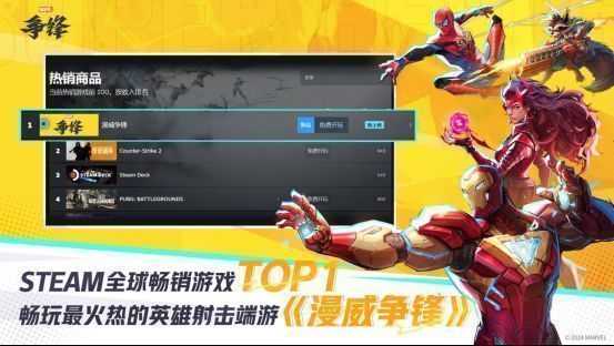 《漫威争锋》在Steam平台登上最热玩榜第二、畅销榜第一的实时数据截图