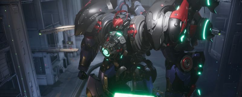 《解限机》中赤霄机甲应用大魔高达风格涂装后的效果图，机体以黑灰为主色调，红色细节点缀，整体充满机械感与压迫感