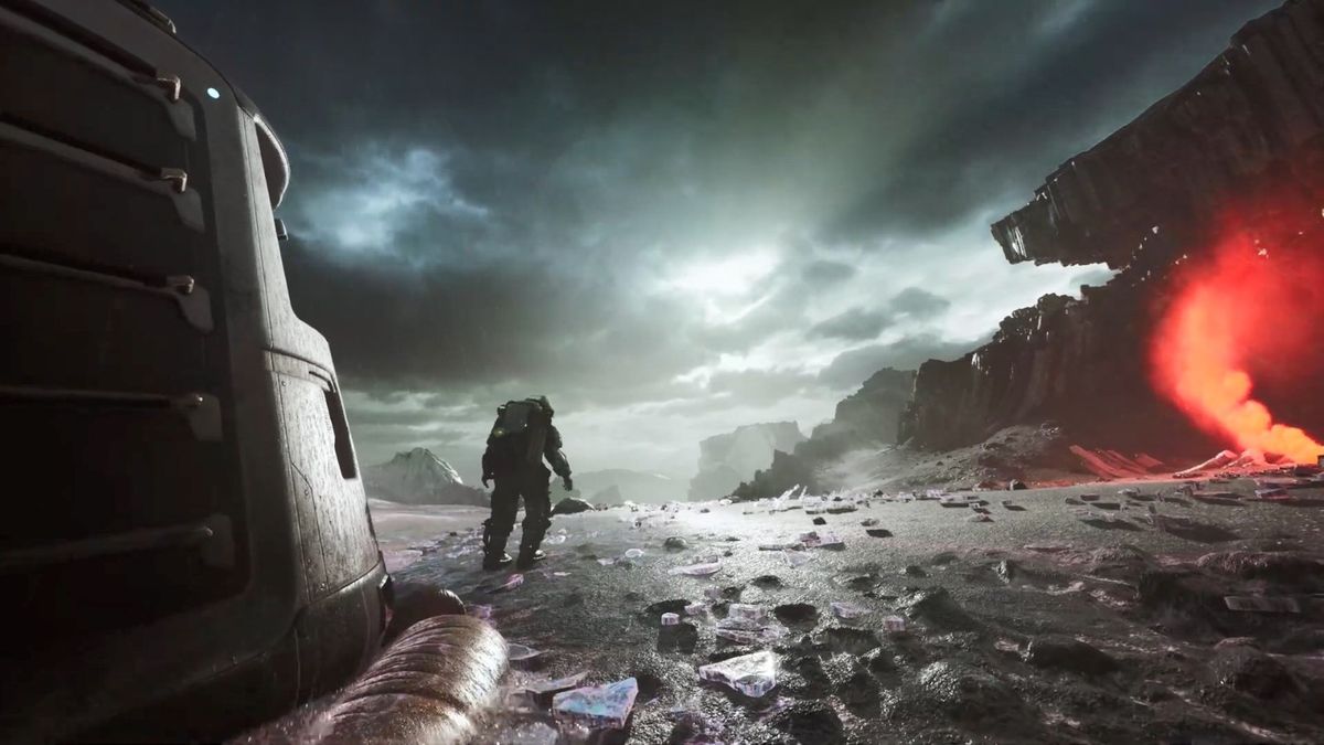 外星生态环境展示，奇异植物与漂浮岩石构成梦幻而危险的景观