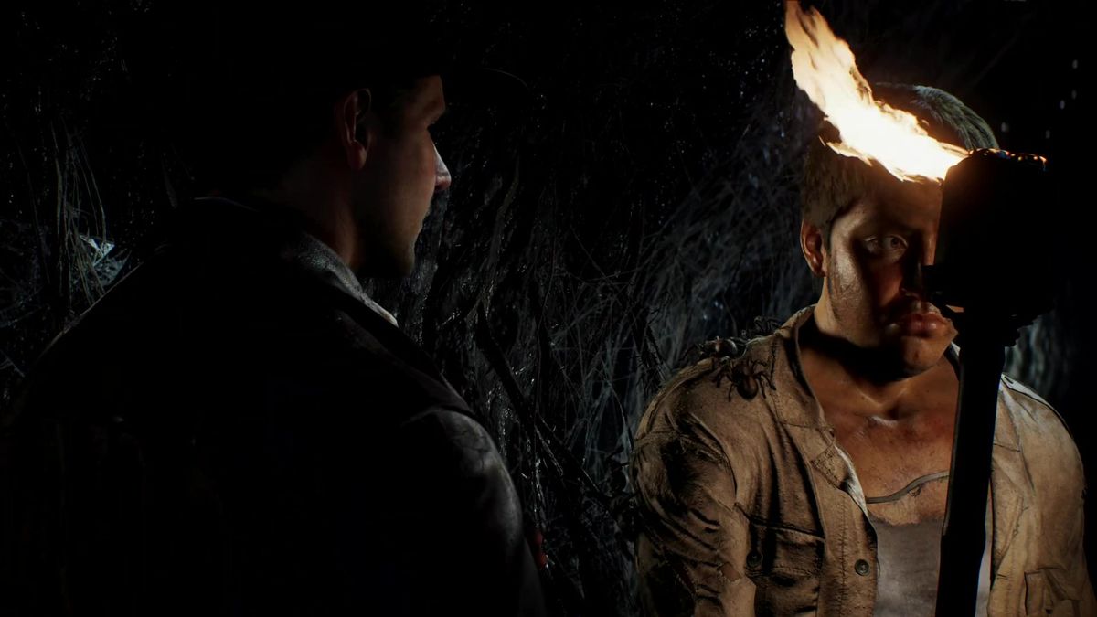 高速列车顶部搏斗场景，狂风呼啸，背景为崇山峻岭