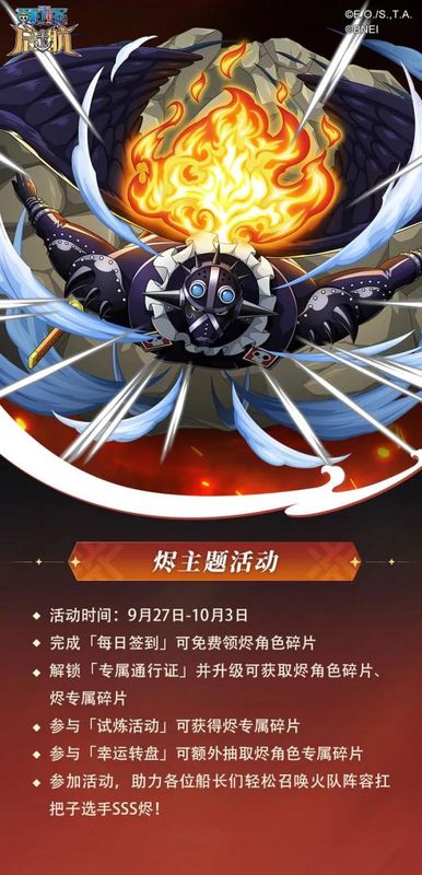 SSS级角色烬立绘展示，身披火焰般战袍，眼神锐利，整体造型极具压迫感