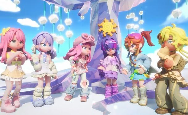 玩家家园中摆放着彩虹滑梯和小马主题家具，整体风格充满童趣与梦幻色彩