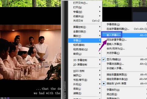 载入字幕选项被选中，鼠标指向该功能