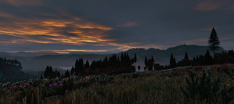 游戏UI界面展示角色状态，包括体温、水分、体力及地图导航系统