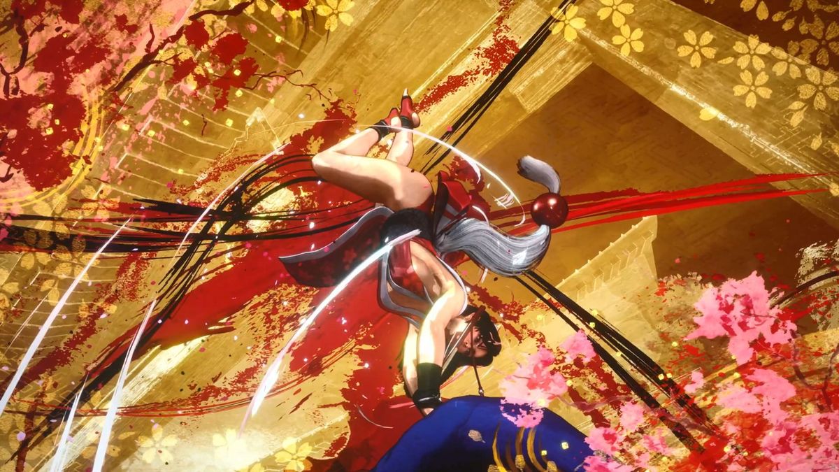 舞的全身立绘展示，红色忍者装束细节精致，手持大扇充满力量感