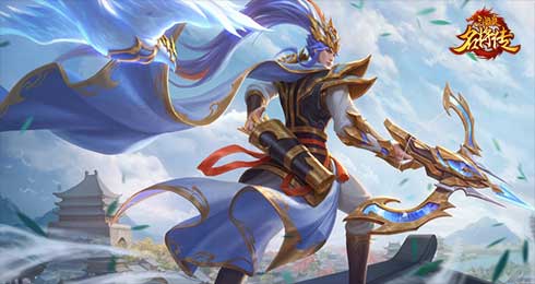 神行夏侯渊疾速穿梭于战场之间，身影残影交错，手中长弓拉满，释放出带电光特效的箭矢