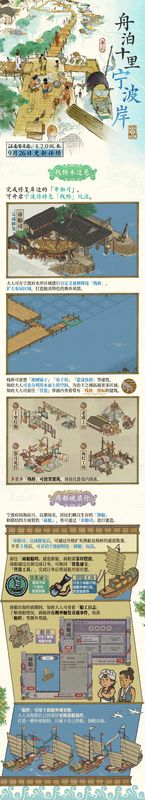 商船缓缓驶过宁波府港口，水面泛起涟漪，灯笼随风轻摇，动态呈现节日庆典场景