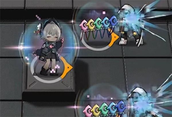 游戏内电弧战斗场景，多个蓝色电力装置悬浮于战场各处，释放连锁闪电攻击敌人