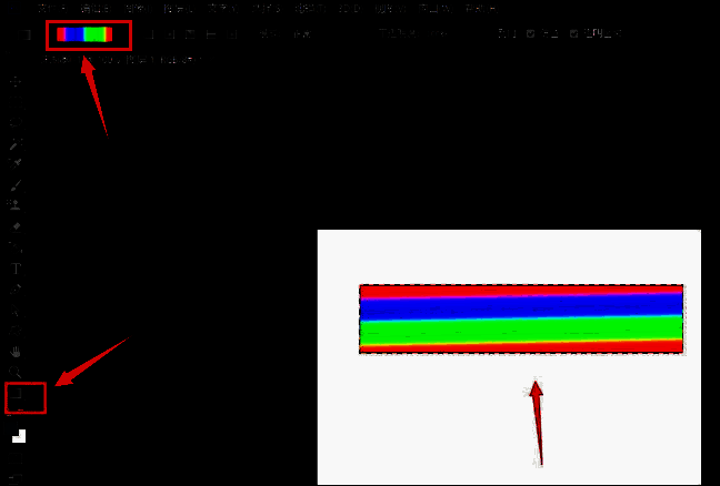 通过自由变换工具将彩色矩形压缩成细长条状的过程示意图