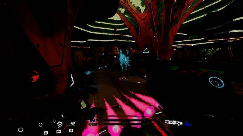 主角艾达在废墟城市中与机械敌人激烈交火，能量子弹划破夜空，场景充满赛博朋克与末世废土交织的视觉冲击