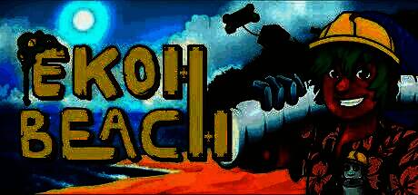 《Ekoh Beach》游戏主视觉图，展现阳光沙滩与未来风格建筑共存的南国海岸景象