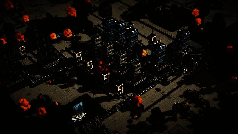 工厂内部多层结构，机器人在不同层级间运输模块，灯光勾勒出高效运转的节奏