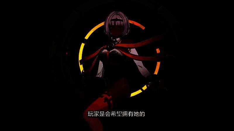 白发黑皮少女角色立绘展示，身穿科技感战衣，手持能量武器，背景为崩坏城市