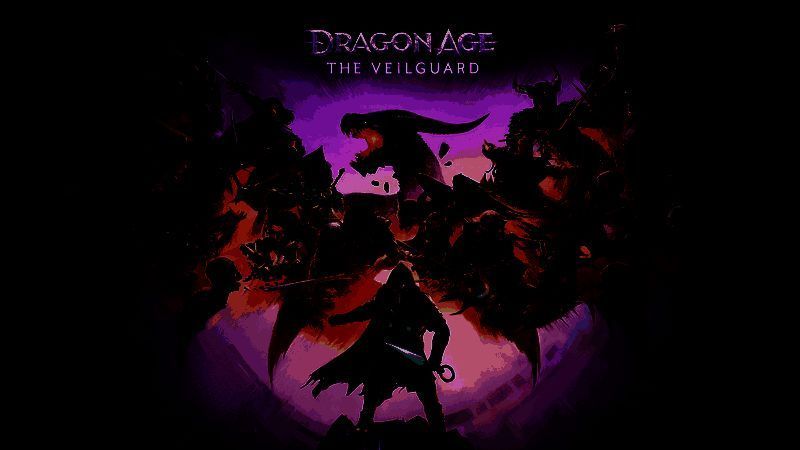 《龙腾世纪：影障守护者》主视觉图，主角身穿暗色护甲，背景为破碎的魔法屏障与燃烧的天空