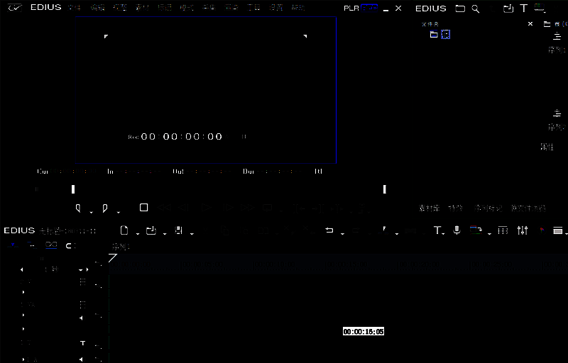 EDIUS软件工具栏中高亮显示‘切换同步录音显示’按钮的操作界面截图