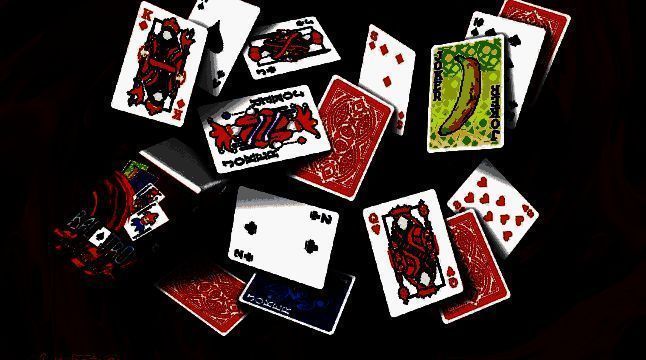 《小丑牌》联名扑克正面展示，卡牌采用暗黑霓虹风格设计，图案充满赛博朋克感