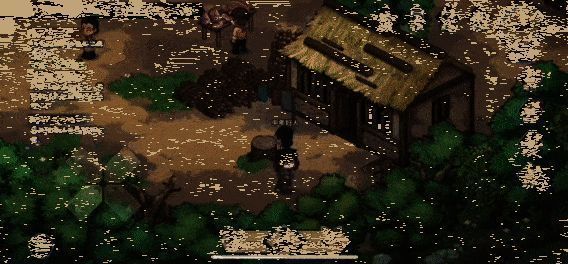 方向键移动模式演示动图，角色在城镇中按上下左右键精准移动，界面清晰显示方向指示