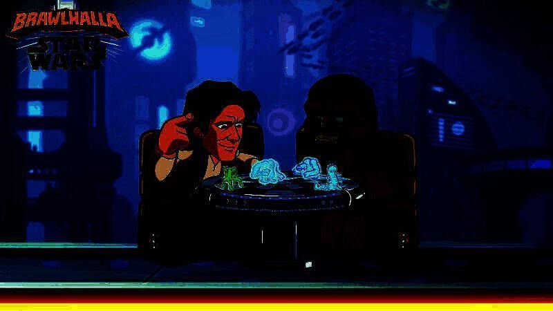 《英灵乱战》与《星球大战》联动宣传图，四位角色并列站立，背景为星际战场