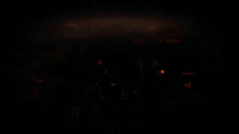 飞行中的城市全景，多层结构错落有致，下方是云海与远古大陆残骸