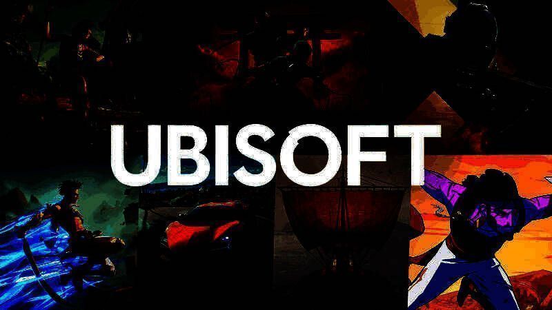 育碧公司总部外观与LOGO，背景为阴沉天空，象征公司当前面临的困境