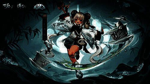 神秘仙友雪芽立于山巅，手持铜壶，周身环绕着淡绿色灵气，背景为朦胧夜色与飘雪