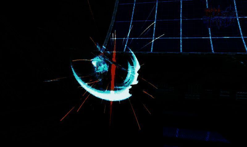 必杀技发动瞬间，金色机体在幻象粒子中疾驰而出，展开狂风骤雨般的连击