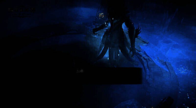 圣池泛起幽蓝光芒，玩家跪地接受净化，周围漂浮着破碎的灵魂碎片与黑雾