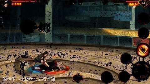 犬塚花在灰丸三兄弟命中后发动空中穿刺连击，敌人被反复击打