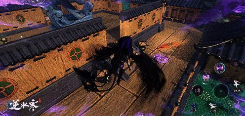 圆萌乐使用飞伞装置在空中高速穿梭，躲避BOSS追击的动态画面