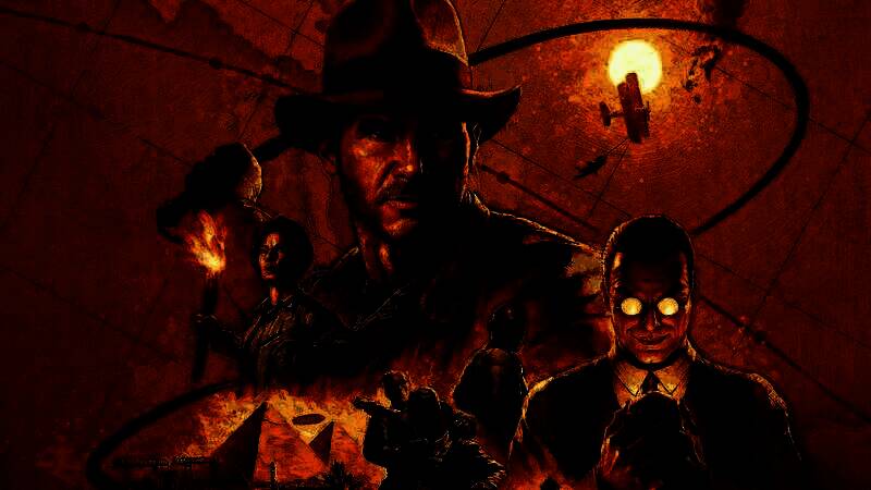 《夺宝奇兵：古老之圈》游戏封面图，印第安纳·琼斯手持鞭子与手枪，背景为神秘古老遗迹