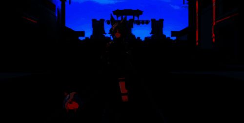 飞霄身穿融合现代与传统元素的将军战袍，手持双刃释放技能，光影特效华丽