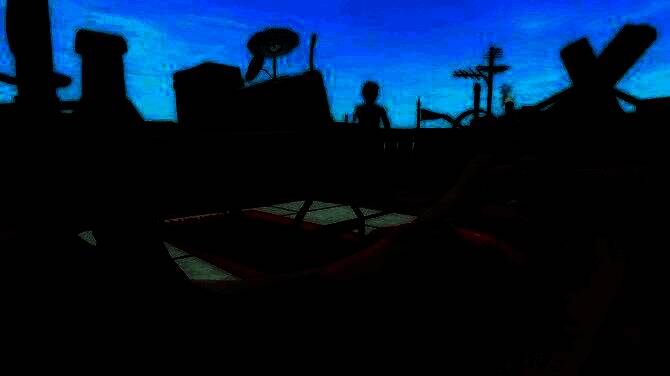 玩家在竹筏上使用鱼竿钓鱼的场景，阳光洒在海面，波光粼粼