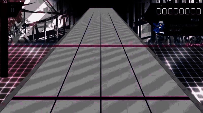 游戏游玩界面，屏幕上密集的Arc轨迹与滑键音符交织，下方显示当前分数与判定状态