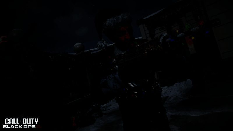 ‘核弹小镇’圣诞主题地图预览，雪覆盖屋顶，街道挂满彩灯，圣诞树矗立中央