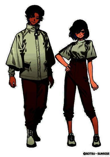 制服背面视角展示，背部印有大型高达LOGO，腰部有功能性口袋与装饰带