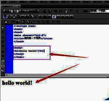 代码编辑区域显示HTML代码，底部预览窗口同步呈现网页内容