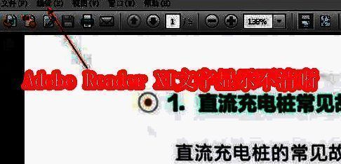 用户在电脑上使用Adobe Reader XI打开PDF文档，界面中文字显示模糊不清的示例画面