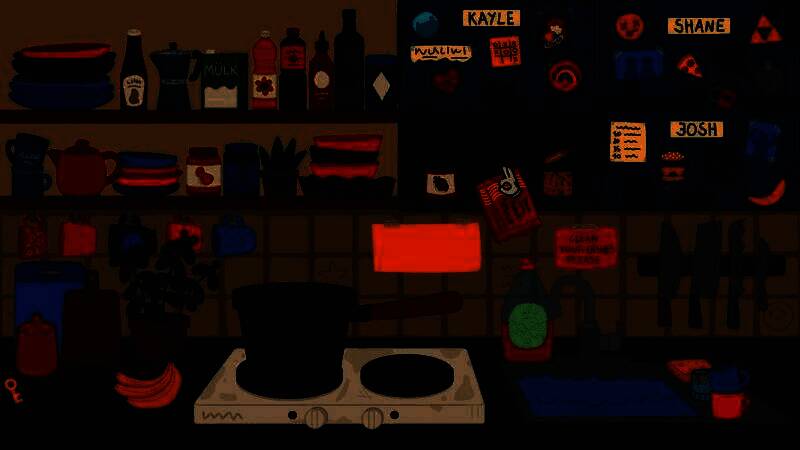 户外营地厨房场景，夜晚篝火映照下正在进行烧烤烹饪