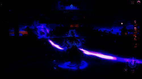 飞霄使用秘技时的游戏画面，敌人被旋风卷起，场景尘土飞扬